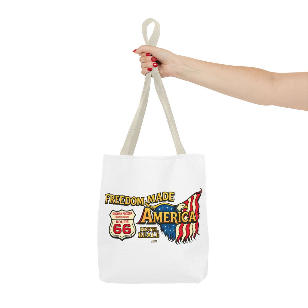 Freedom Made America Tote Bag | Route 66 Flag Graphic