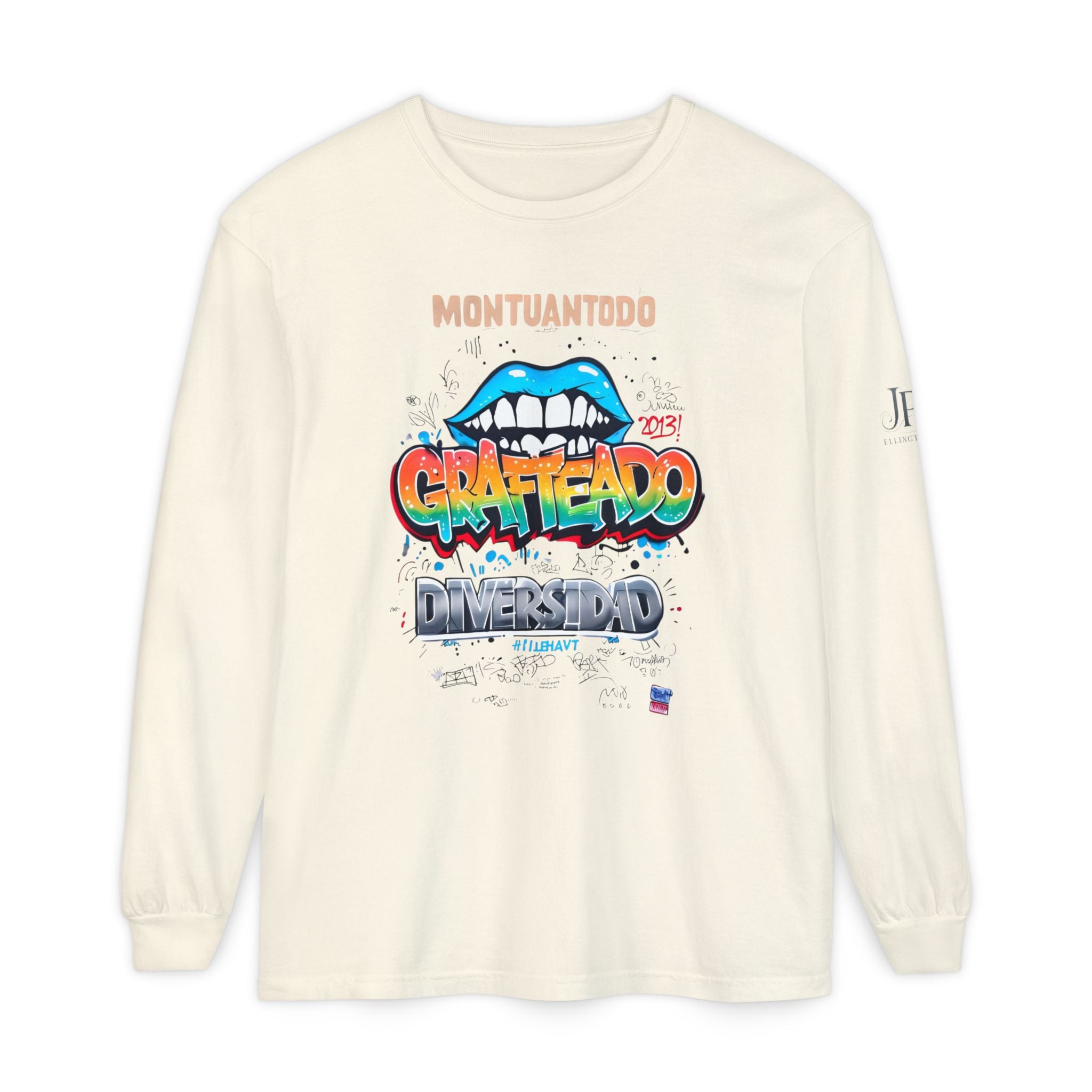 Buntes Graffiti-Shirt mit Lippen, lange Ärmel | Montuantodo Typografie