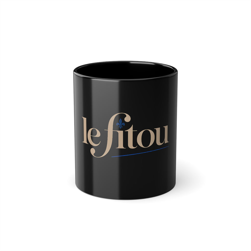Le Fitou Black Ceramic Coffee Mug — 11oz Elegant Script Logo
