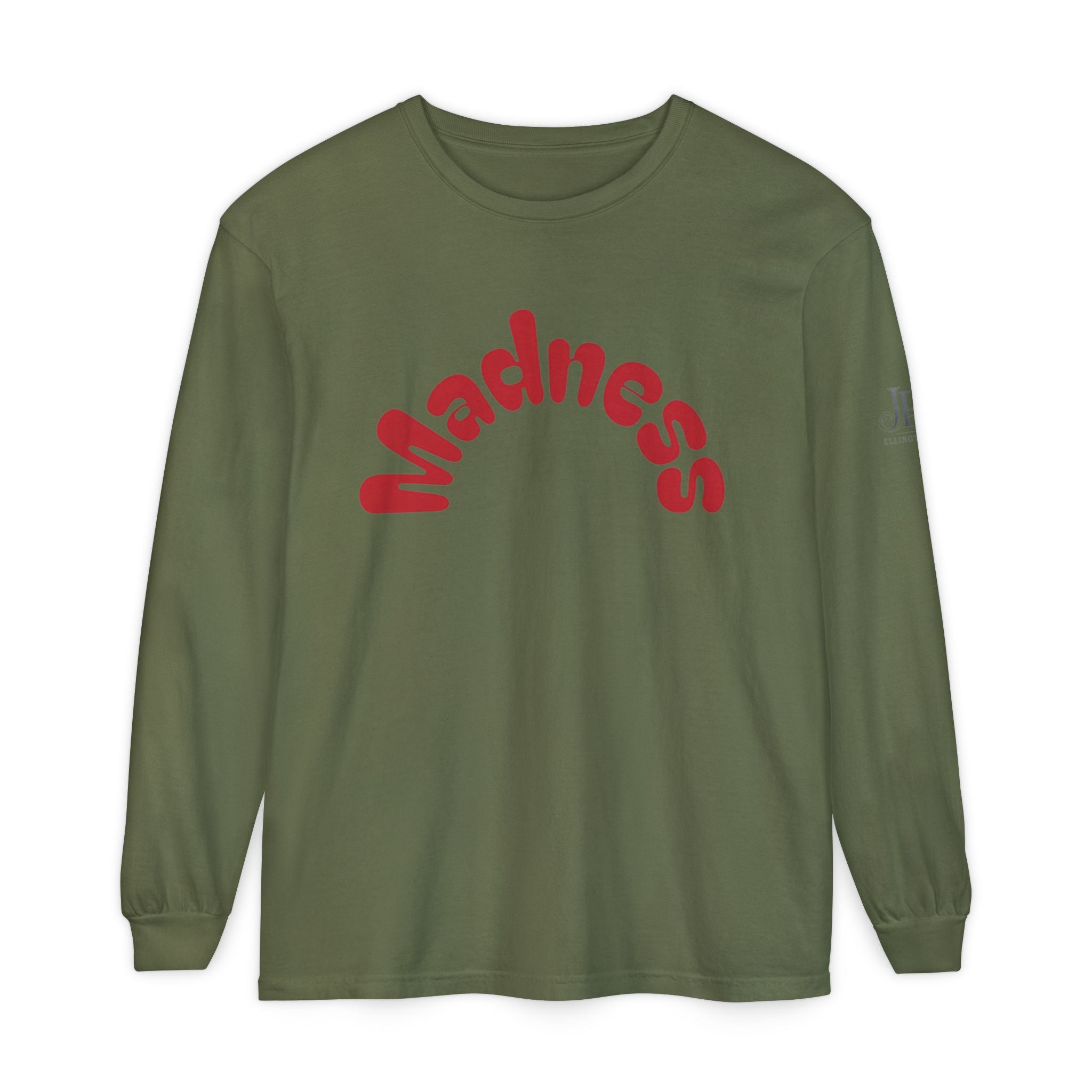 Madness Arch Logo Langarmshirt | Weißes Shirt mit rotem Retro-Text