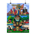 Freedom Made America poster Matte Vertical Poster |Detroit skyline, classic cars