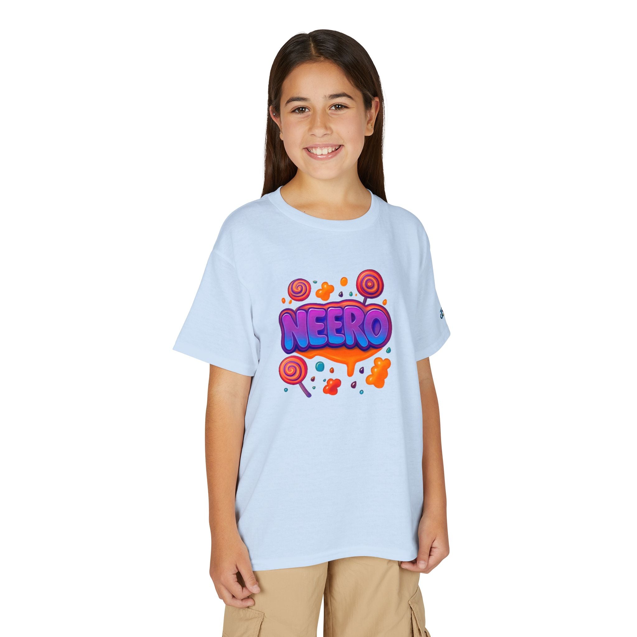 Neero Candy Splash Youth T-Shirt | Colorful Bubble Letter Graphic, JPE Kids Edition