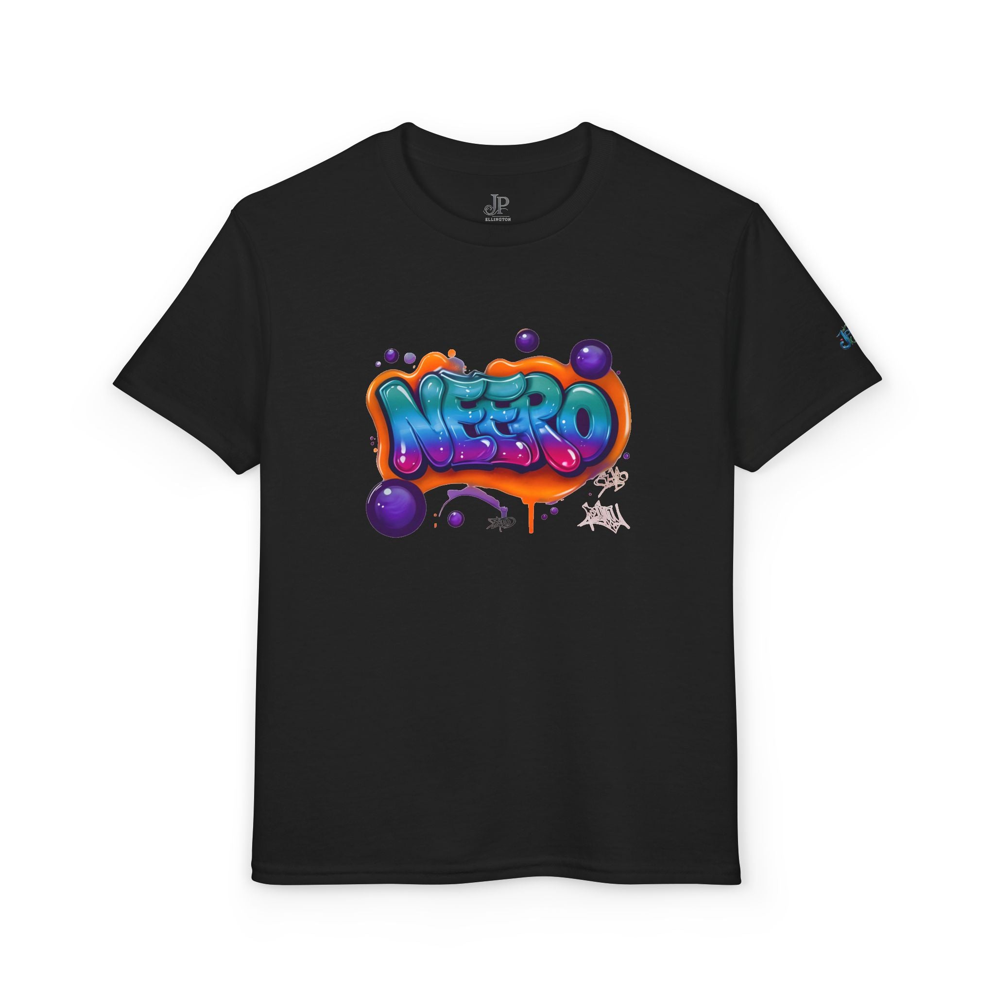 Buntes Graffiti-Namen-Druck Jugend T-Shirt | Bubble Letter Art, JPE Kids Edition