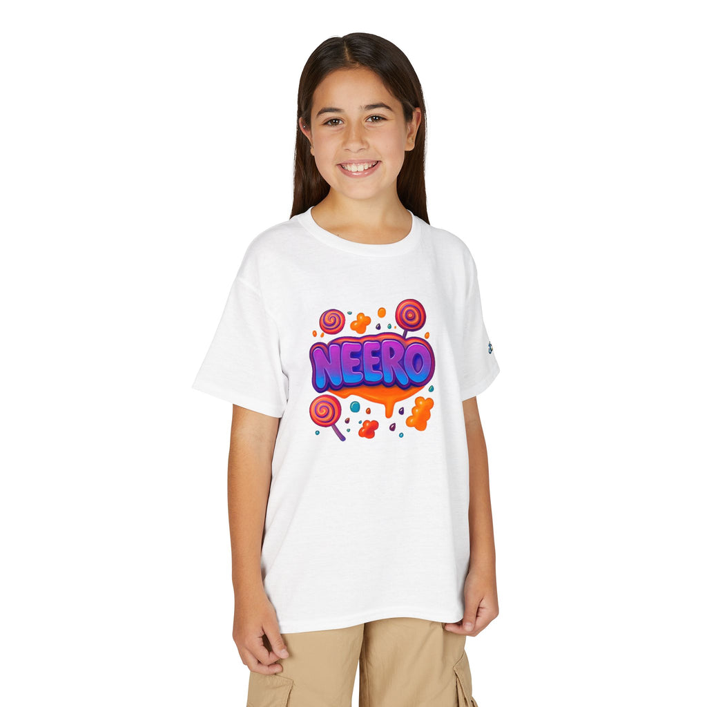 Neero Candy Splash Youth T-Shirt | Colorful Bubble Letter Graphic, JPE Kids Edition