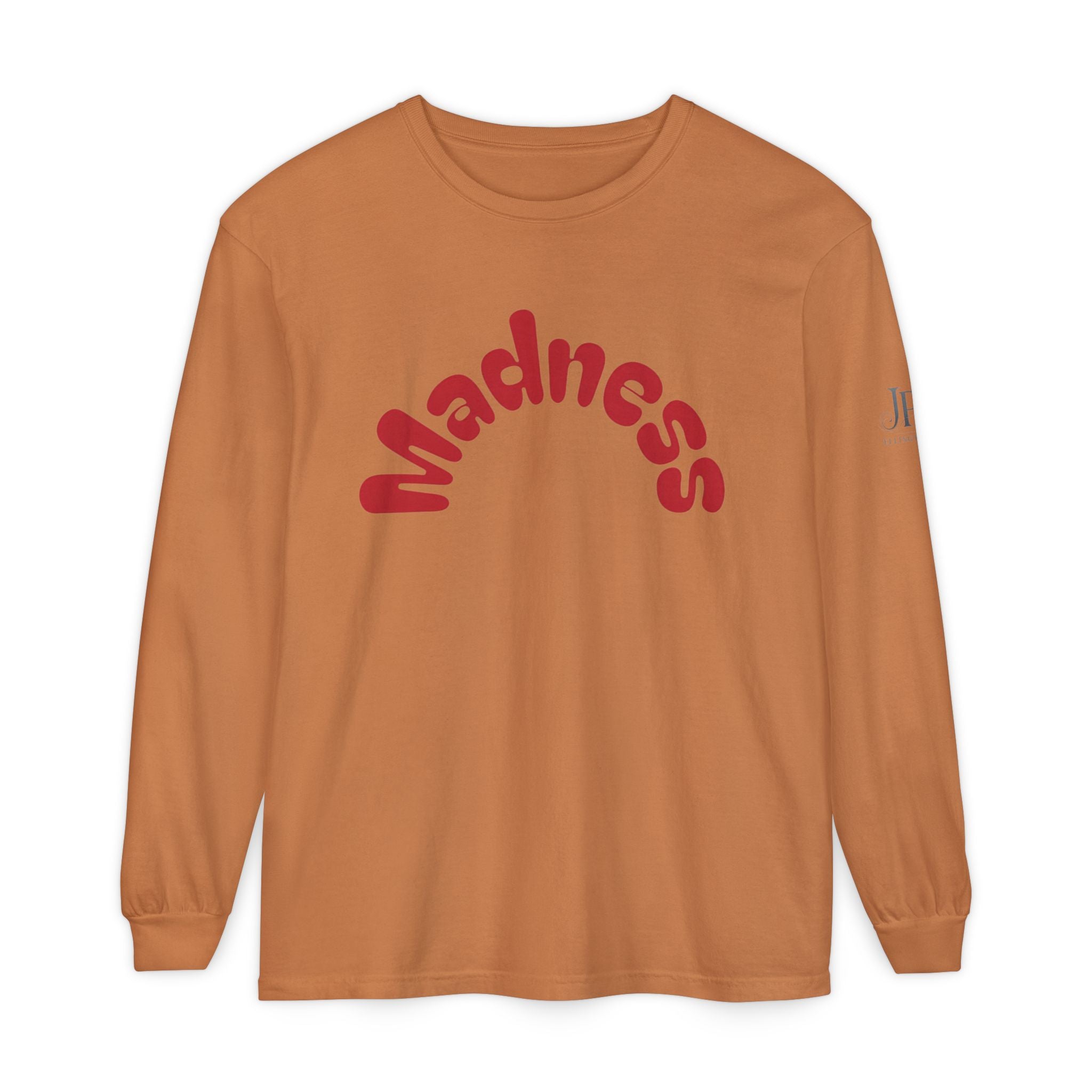 Madness Arch Logo Langarmshirt | Weißes Shirt mit rotem Retro-Text