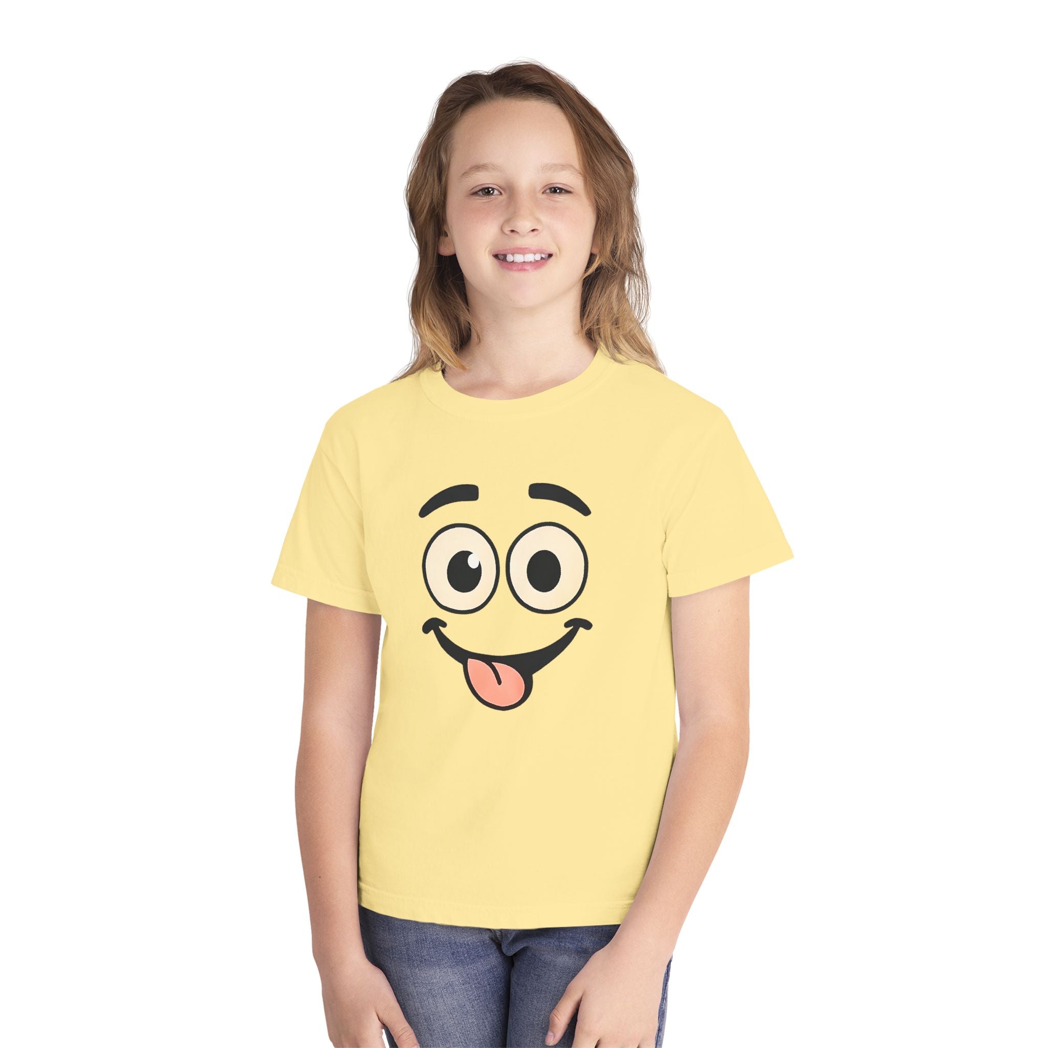 Silly Smiley Face Youth Tee | Playful Emoji Shirt, Tongue Out Expression, JPE Kids Edition