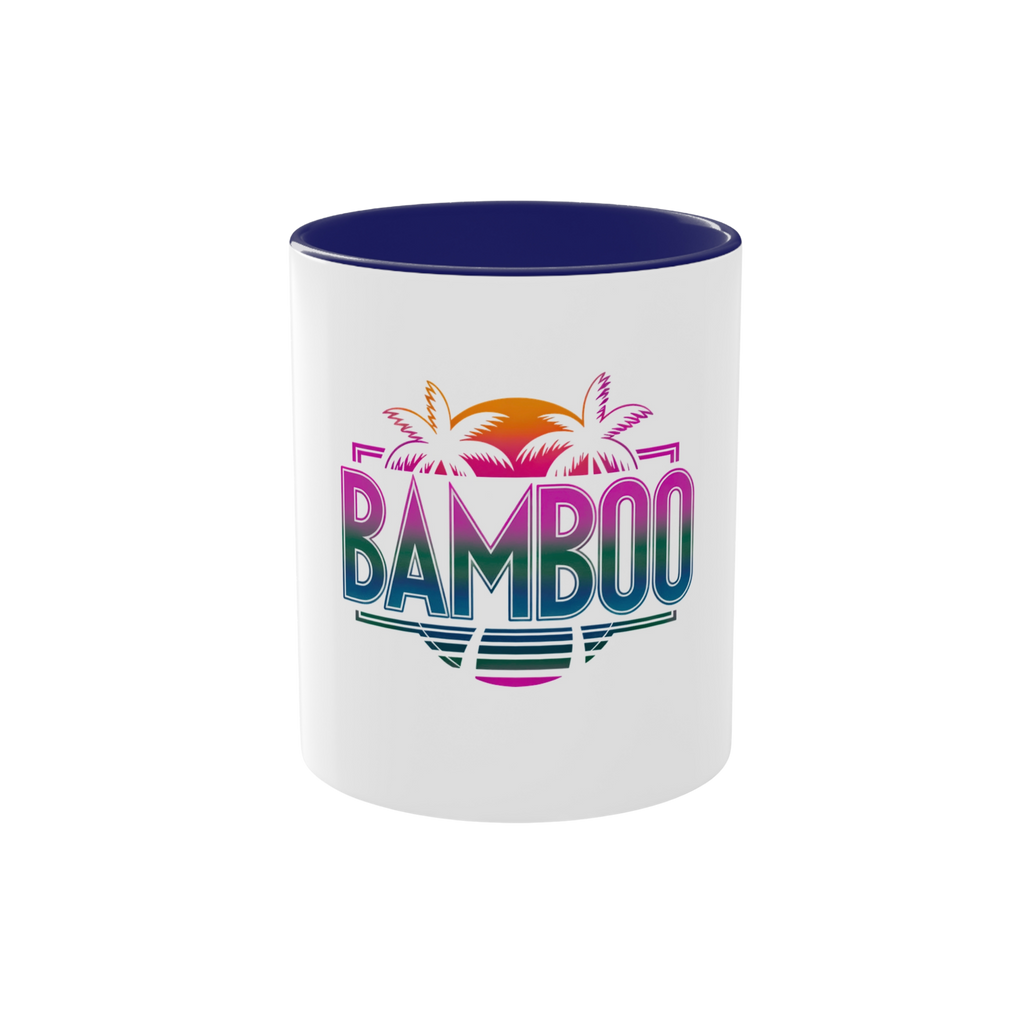 Bamboo Retro Sunset Coffee Mug — Two-Tone 11oz Tropical Palm Design
