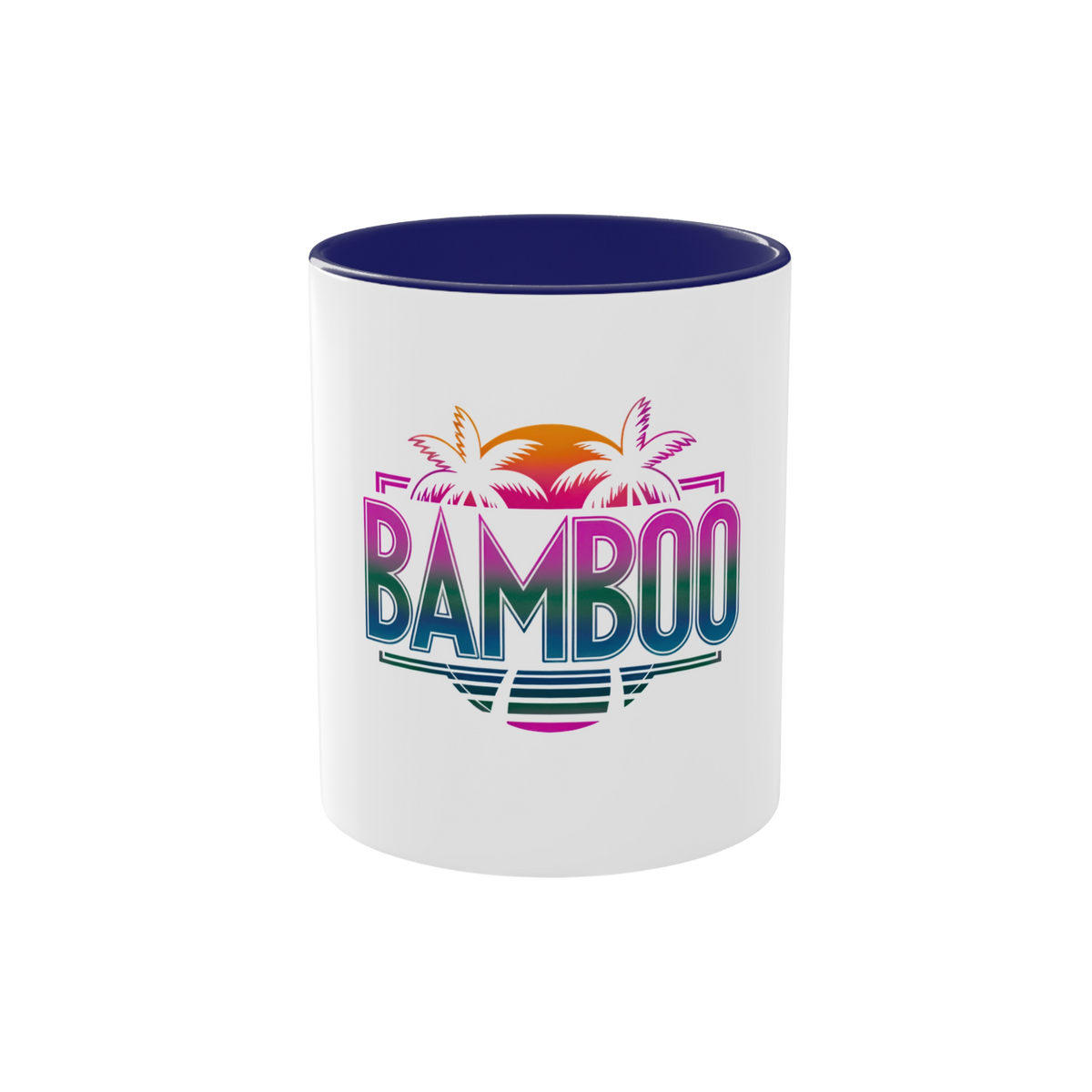 Bamboo Retro Sunset Coffee Mug — Two-Tone 11oz Tropical Palm Design