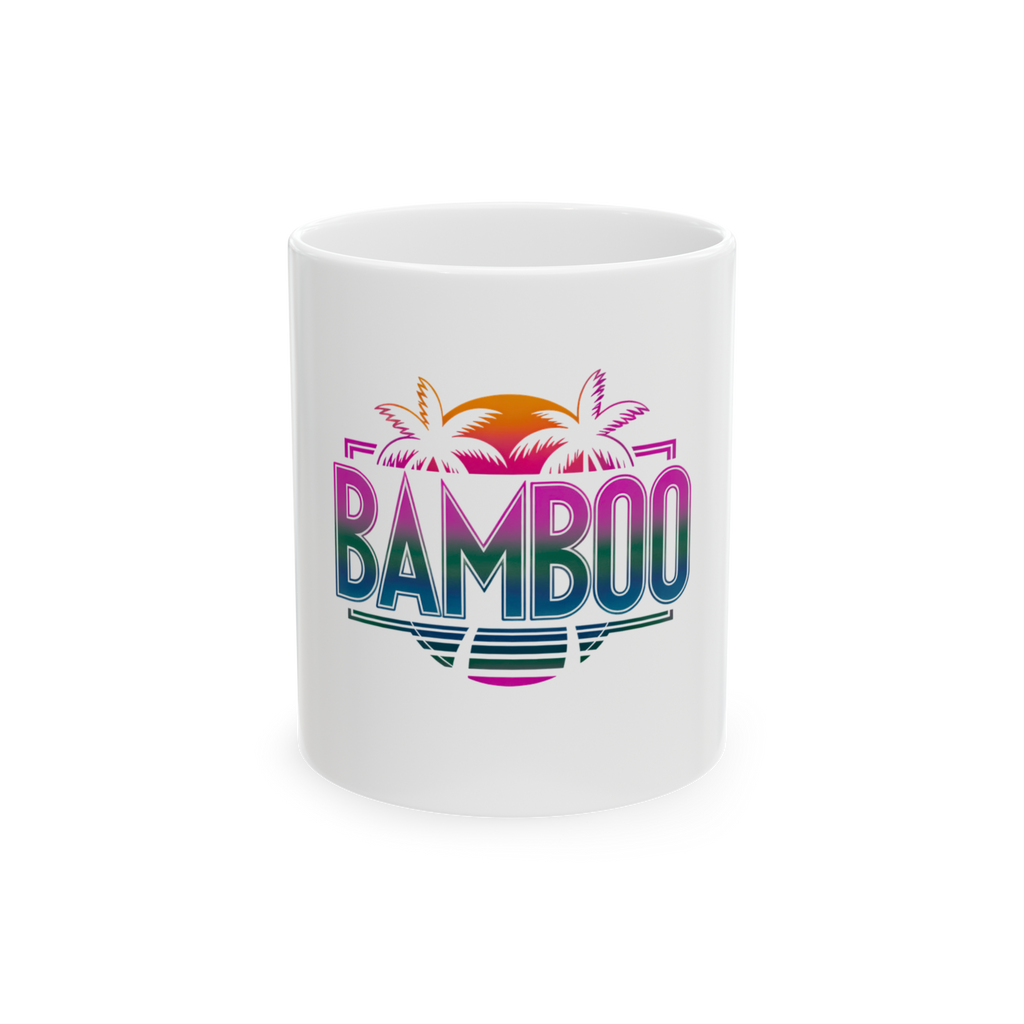 Bamboo Retro Palm Tree Ceramic Mug — Tropical Sunset Coffee Cup - 11oz
