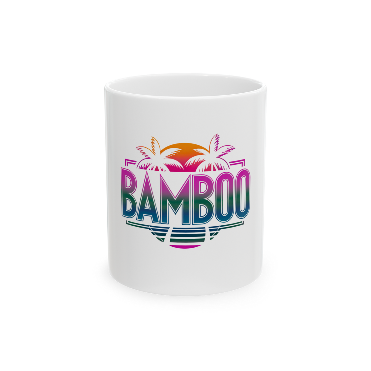 Bamboo Retro Palm Tree Ceramic Mug — Tropical Sunset Coffee Cup - 11oz
