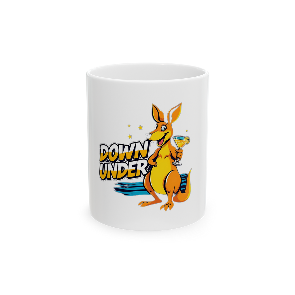 Down Under Kangaroo Ceramic Mug — Aussie Souvenir Coffee Cup 11oz