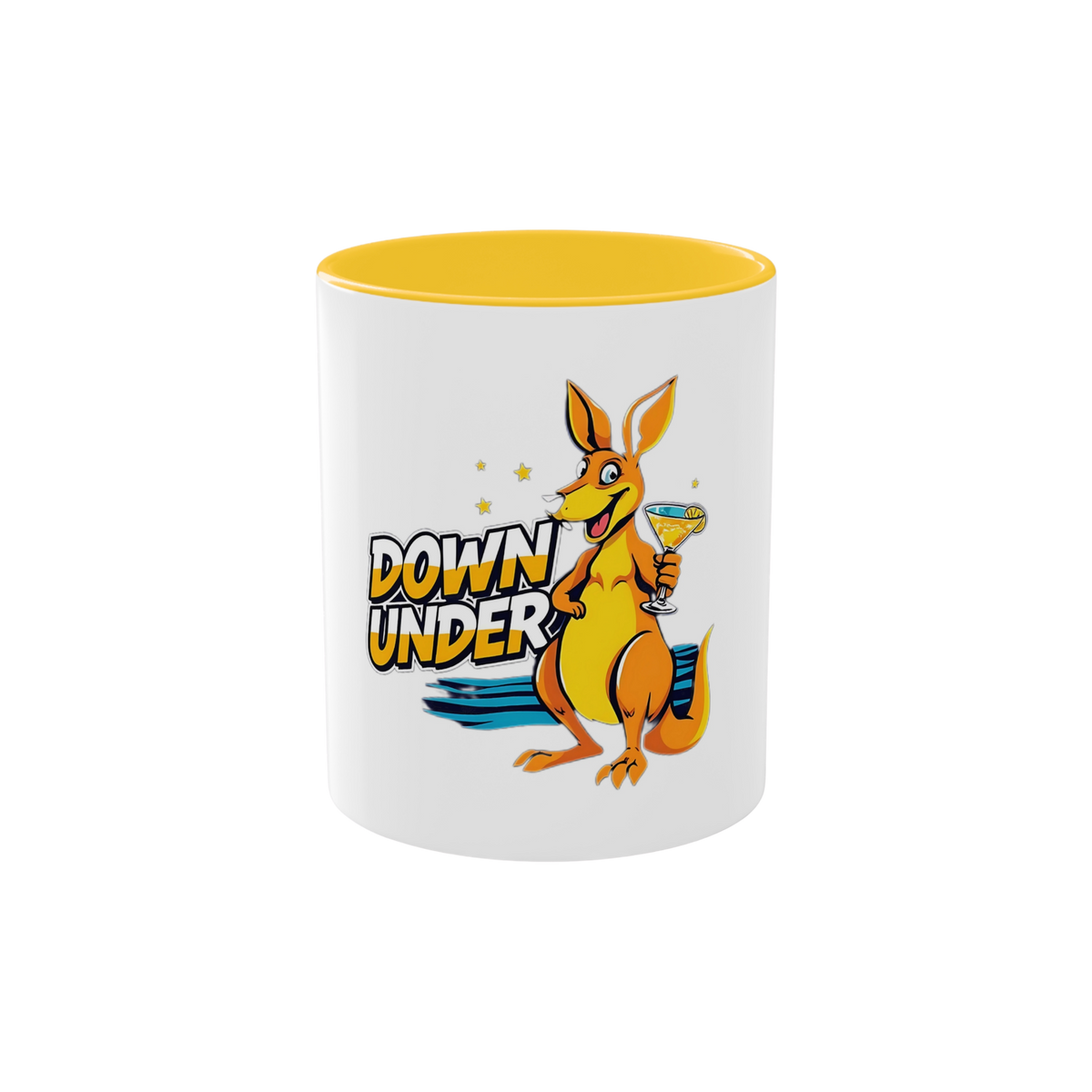 Down Under Kangaroo Coffee Mug — 11oz Two-Tone Yellow