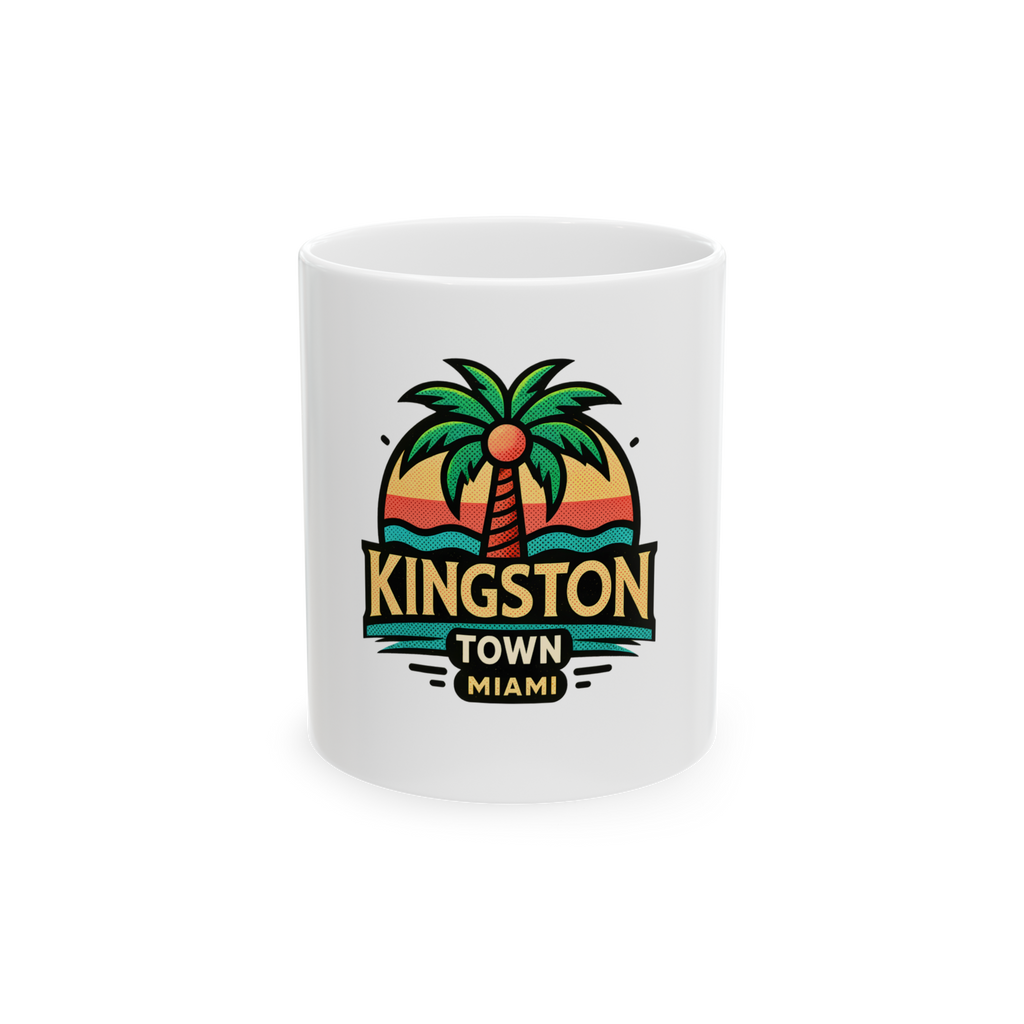Kingston Town Miami Palm Tree Ceramic Mug — Retro Beach Sunset Coffee Cup 11oz