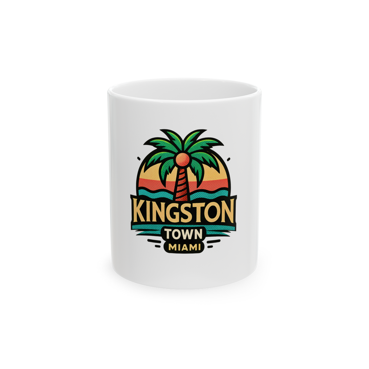 Kingston Town Miami Palm Tree Ceramic Mug — Retro Beach Sunset Coffee Cup 11oz
