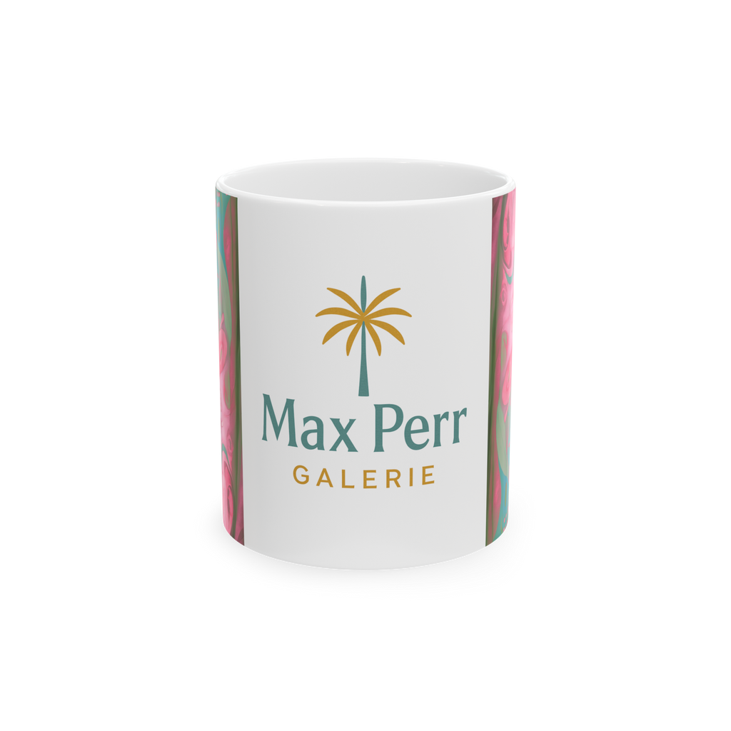 Ceramic Mug — Max Perr Galerie Logo with Pink Floral Art 11oz