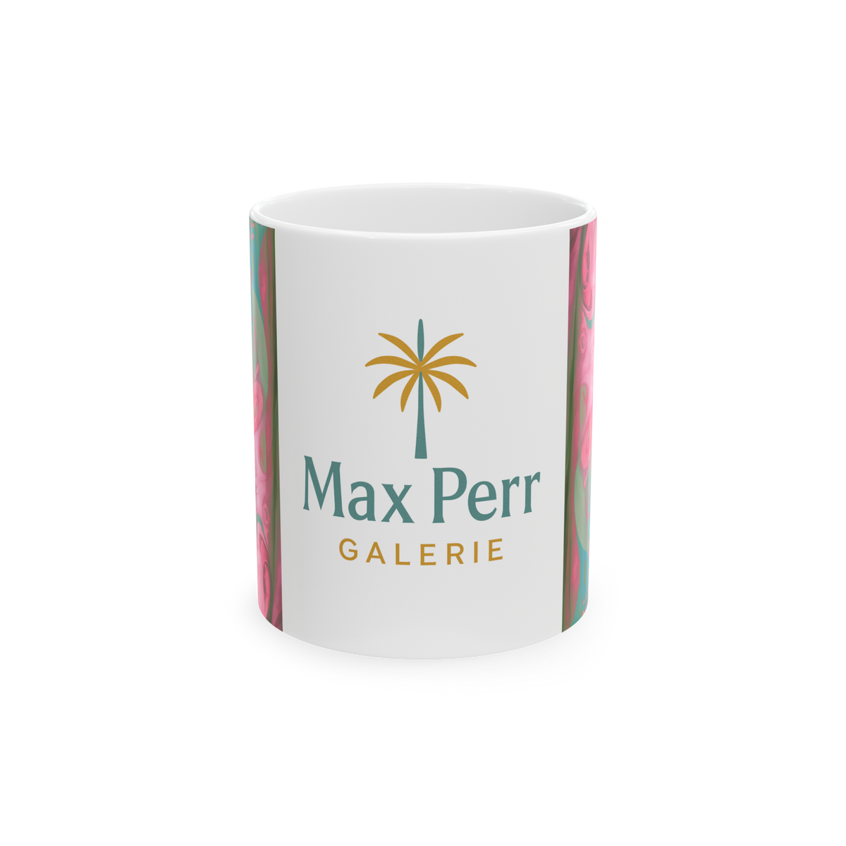 Ceramic Mug — Max Perr Galerie Logo with Pink Floral Art 11oz