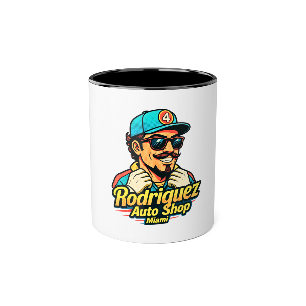 Rodriguez Auto Shop Miami Accent Mug — 11oz Retro Mechanic Coffee Cup