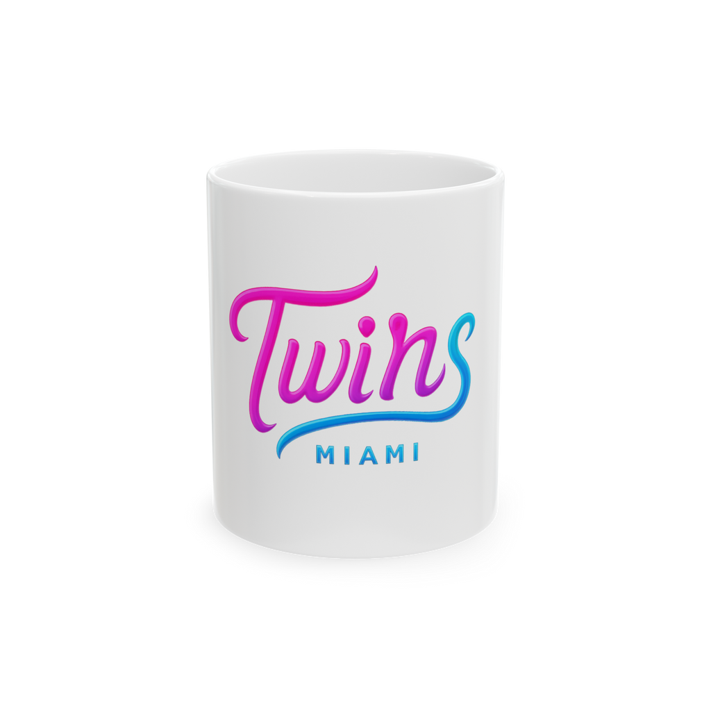 Twins Miami Ceramic Mug — Retro Pink & Blue Script Coffee Cup (11oz, 15oz)