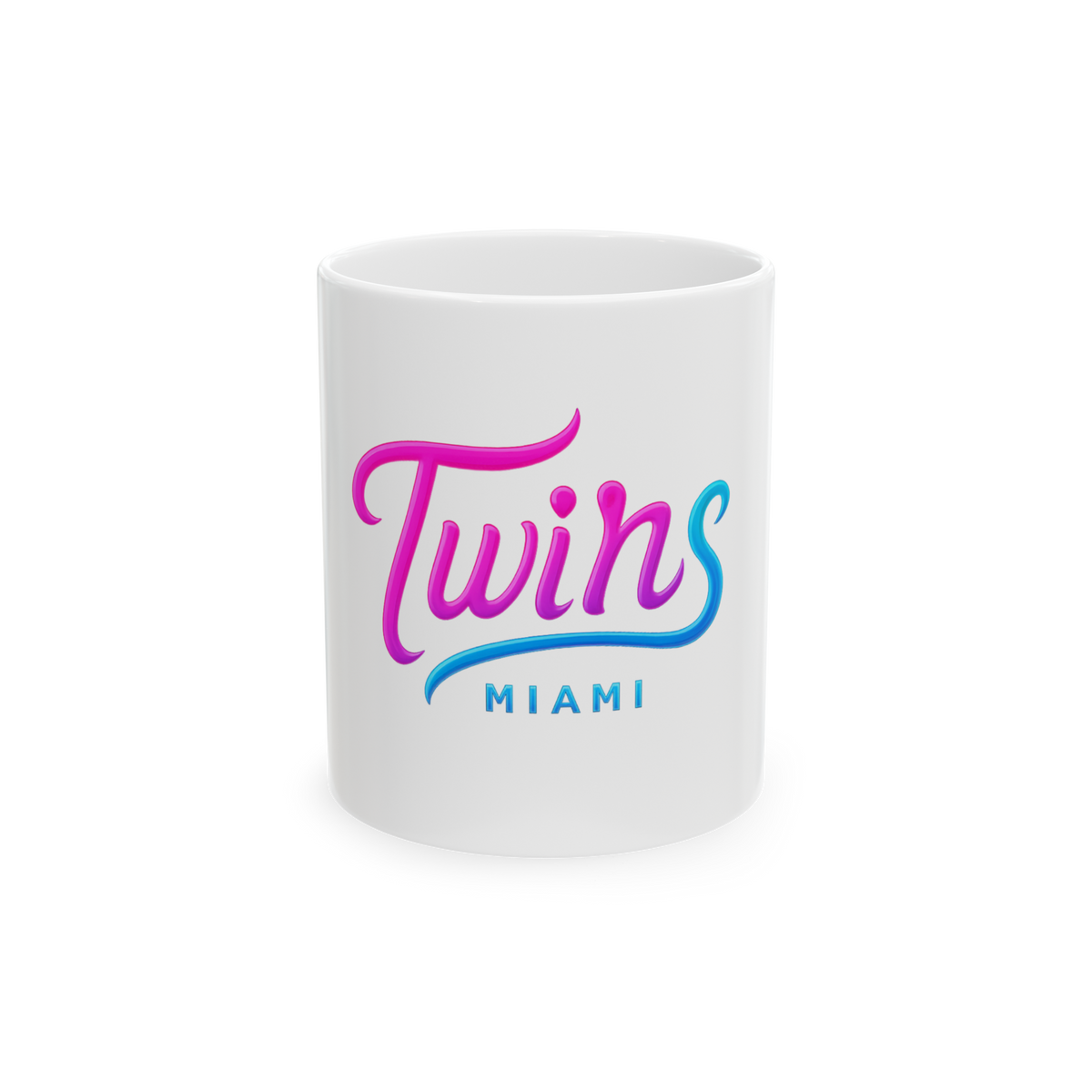 Twins Miami Ceramic Mug — Retro Pink & Blue Script Coffee Cup (11oz, 15oz)