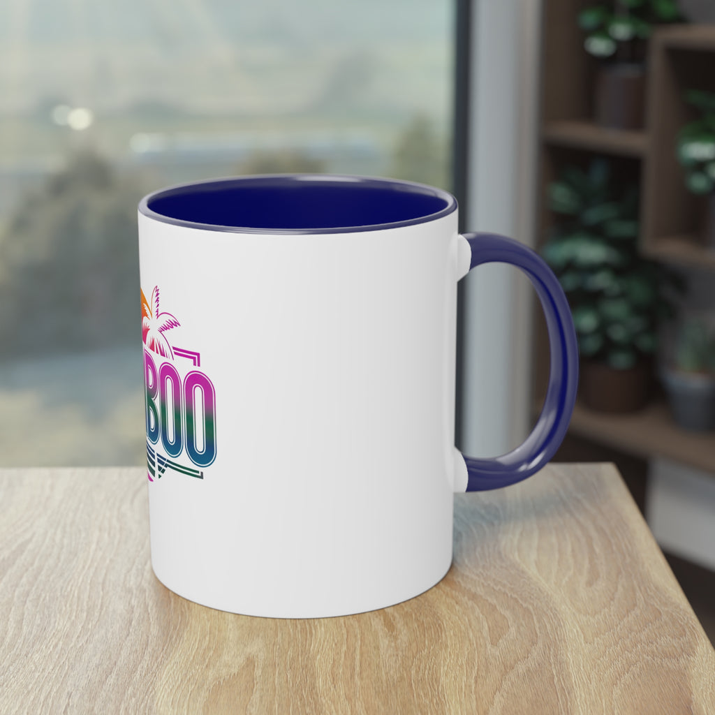 Bamboo Retro Sunset Coffee Mug — Two-Tone 11oz Tropical Palm Design