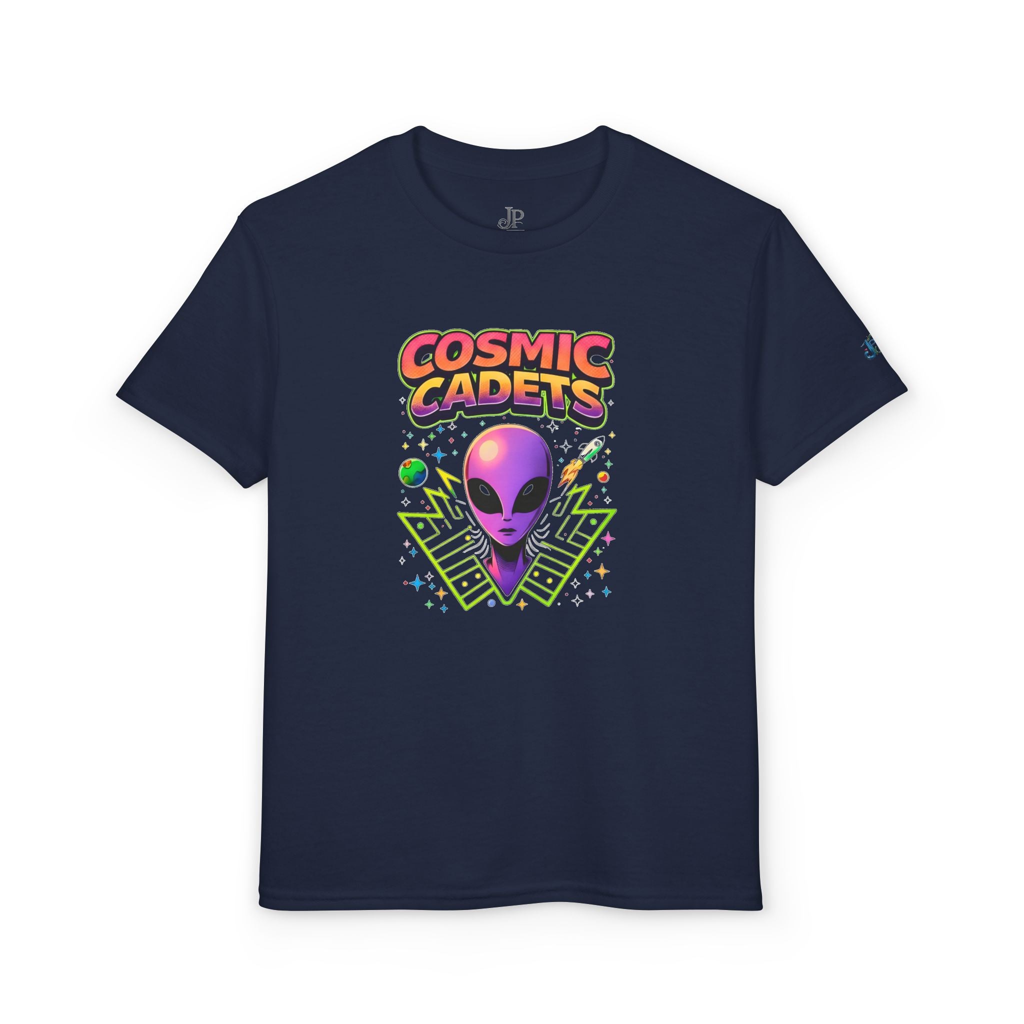 Cosmic Cadets alien head Youth T-Shirt | retro space, neon sci-fi, JPE Kids