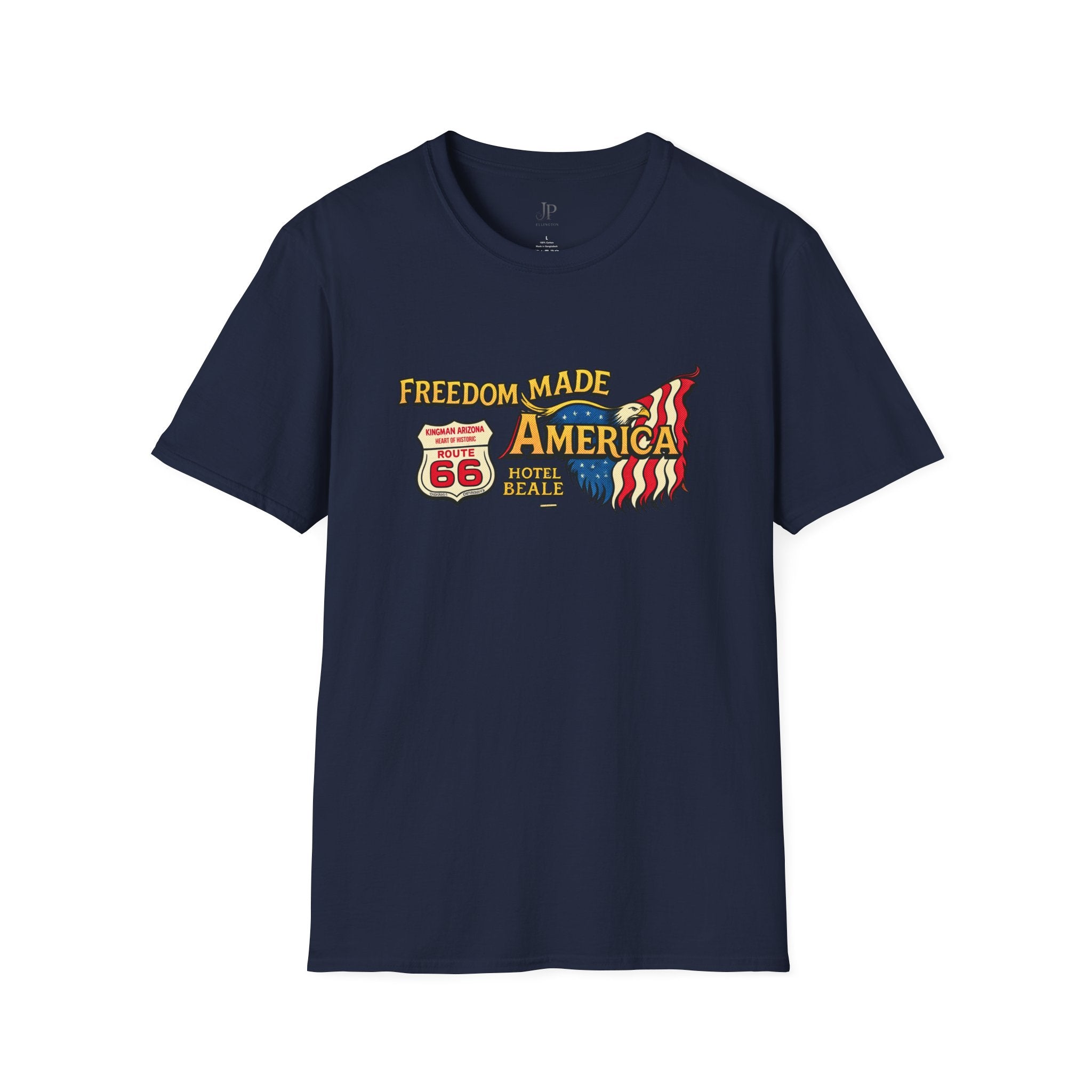 Freedom Made America T-Shirt | Route 66 Flag Graphic