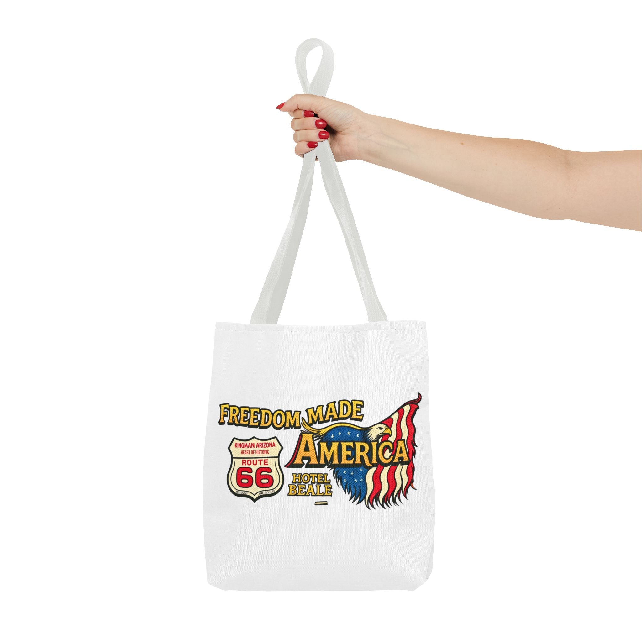 Freedom Made America Tote Bag | Route 66 Flag Graphic