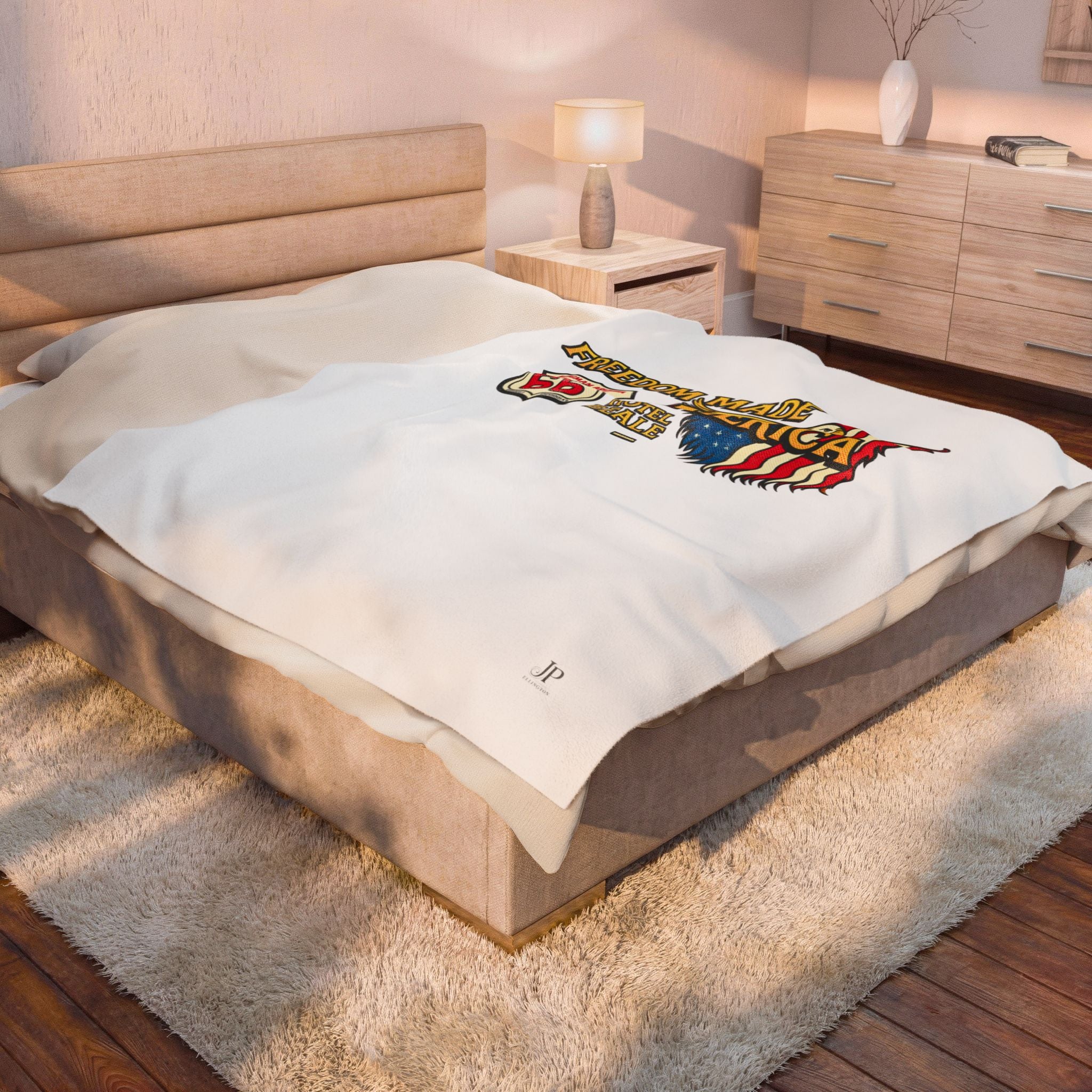 Freedom Made America Velveteen Plush Blanket | Route 66 Flag Eagle Design