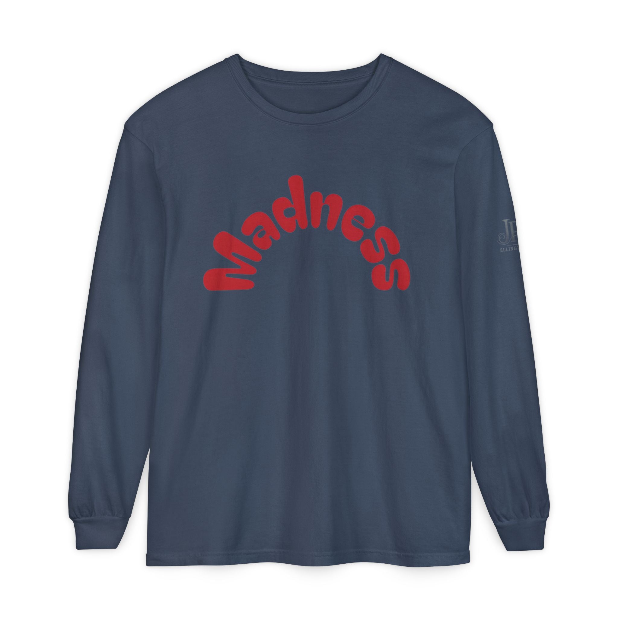 Madness Arch Logo Langarmshirt | Weißes Shirt mit rotem Retro-Text