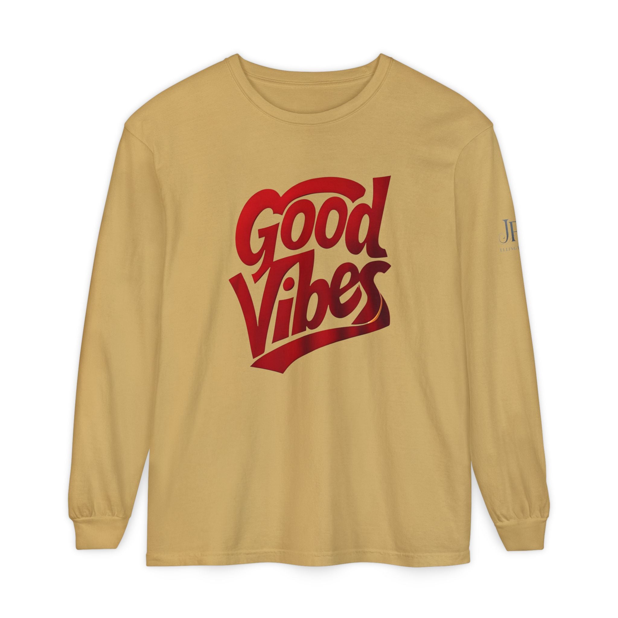 Langarmshirt mit Grafikaufdruck „Good Vibes Script“ | Weiß, rote Schrift