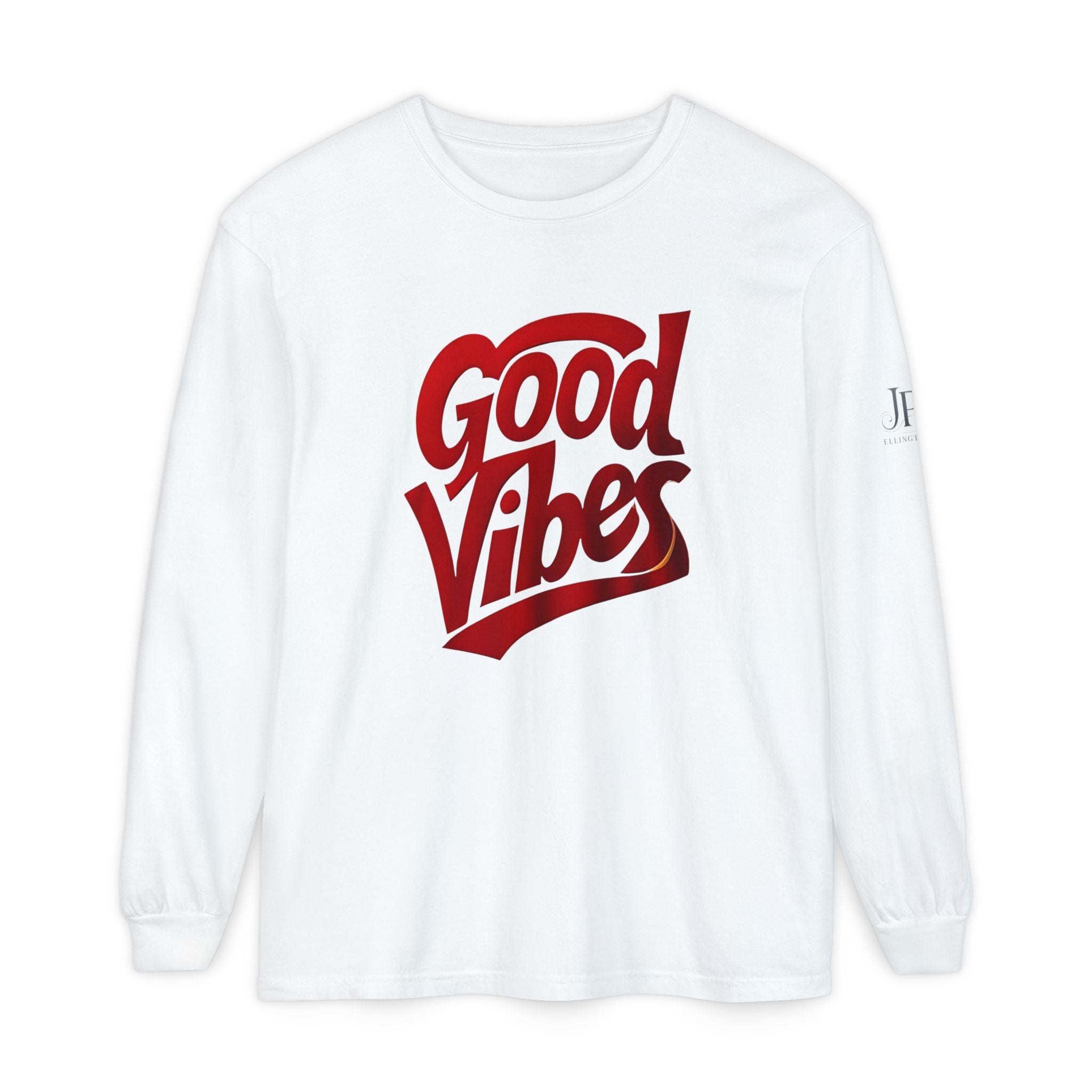 Langarmshirt mit Grafikaufdruck „Good Vibes Script“ | Weiß, rote Schrift