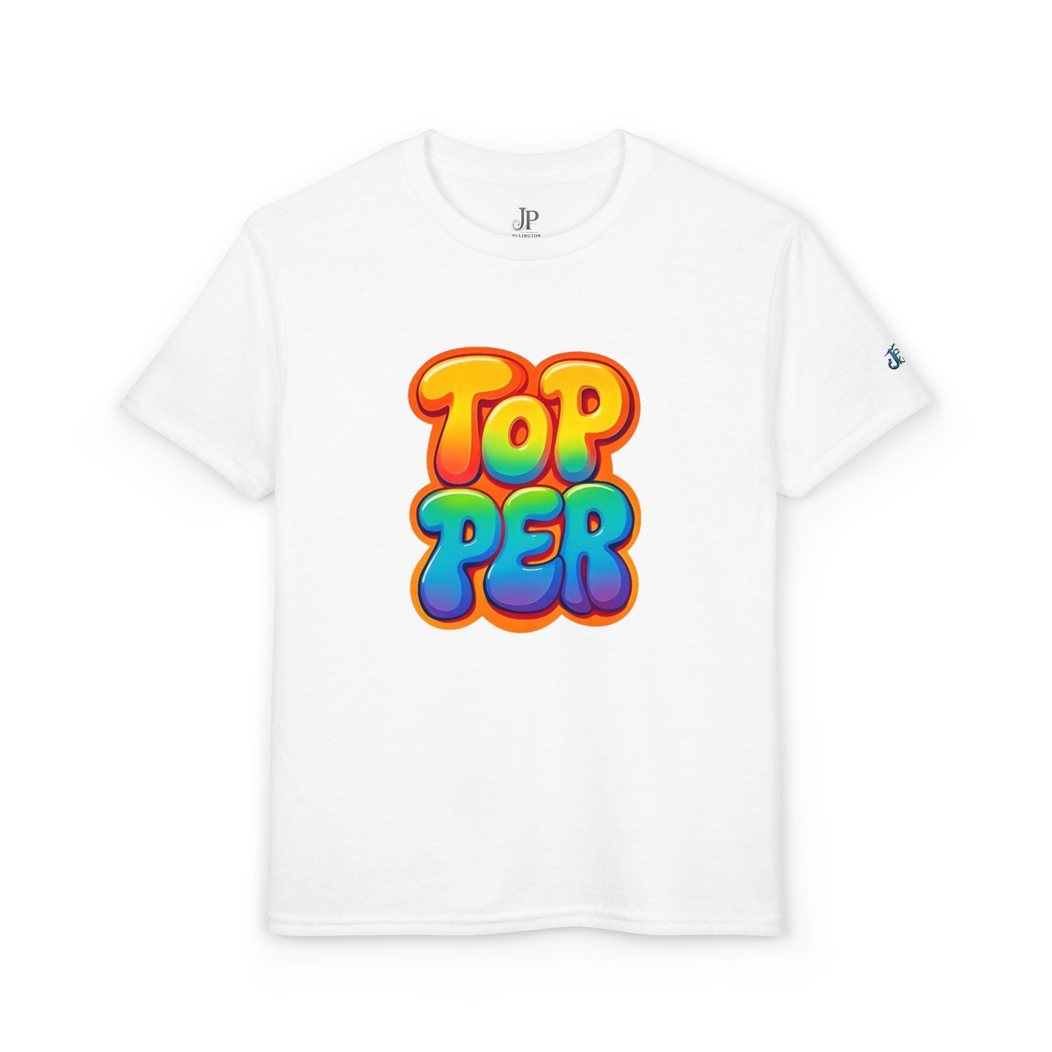 Topper Bubble Letters T-Shirt | Buntes Grafik-T-Shirt für Kinder, JPE Kids Edition