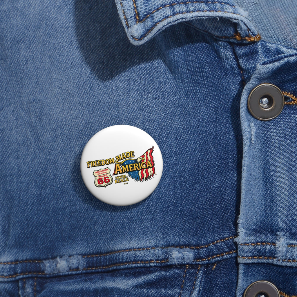 Freedom Made America Pin Button | Route 66 Flag Patriotic Badge