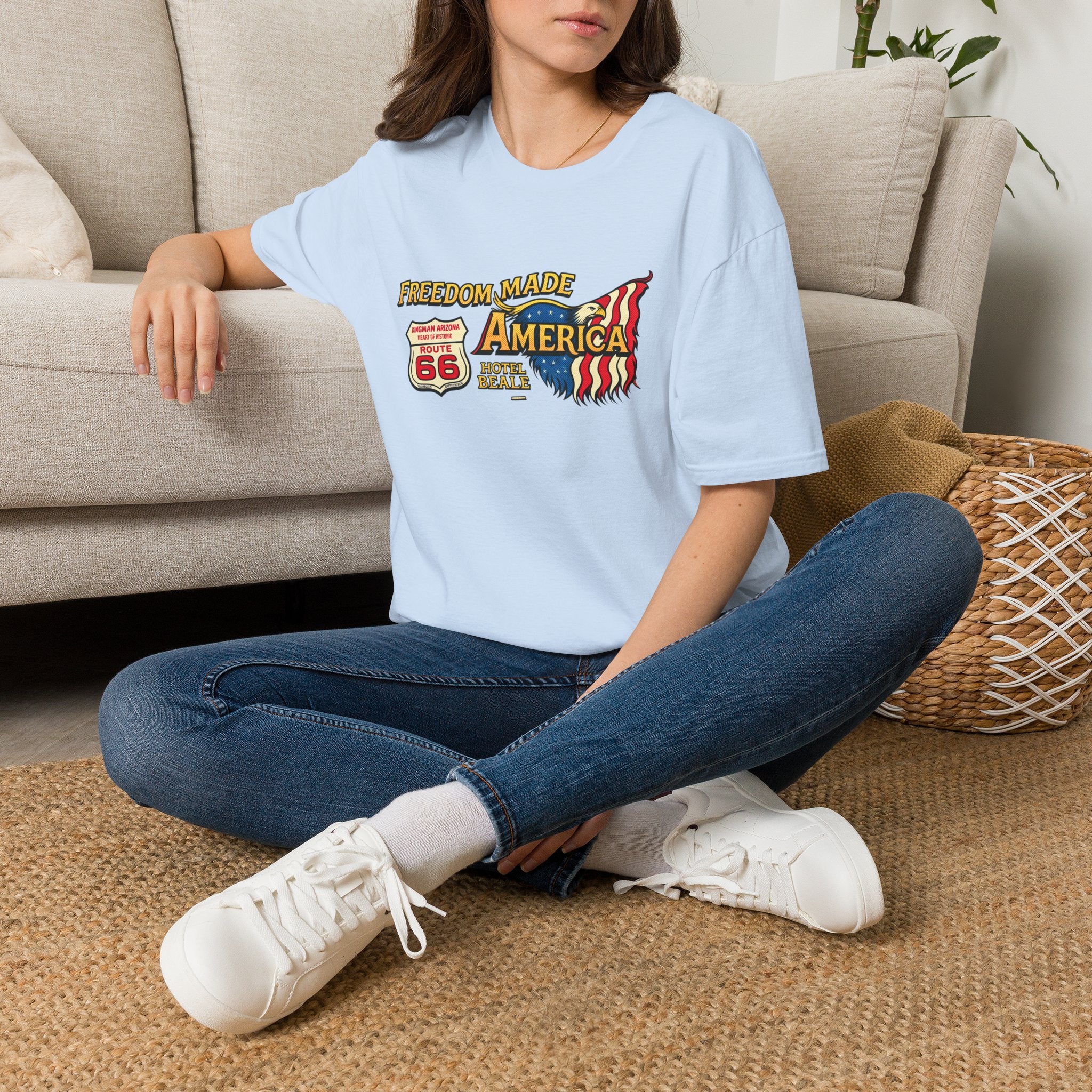 Freedom Made America T-Shirt | Route 66 Flag Graphic