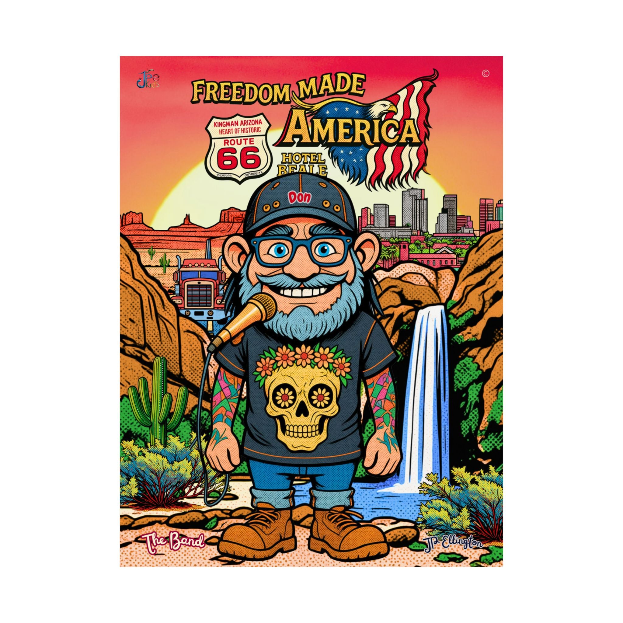 Freedom Made America poster | Matte Vertical Poster, Route 66 Arizona skull character art