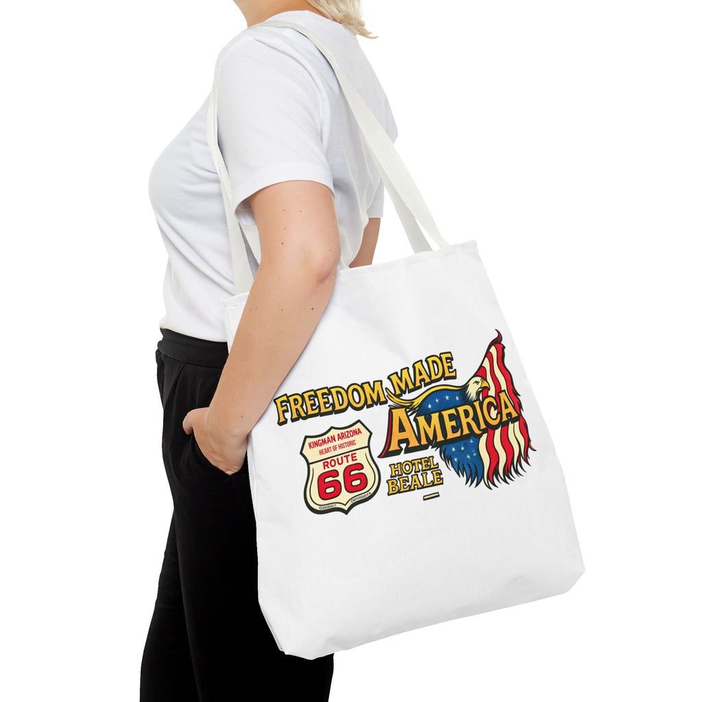 Freedom Made America Tote Bag | Route 66 Flag Graphic