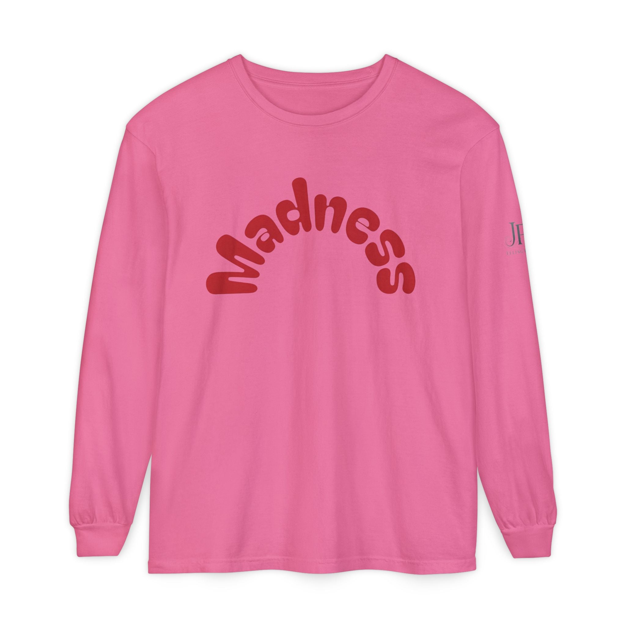 Madness Arch Logo Langarmshirt | Weißes Shirt mit rotem Retro-Text