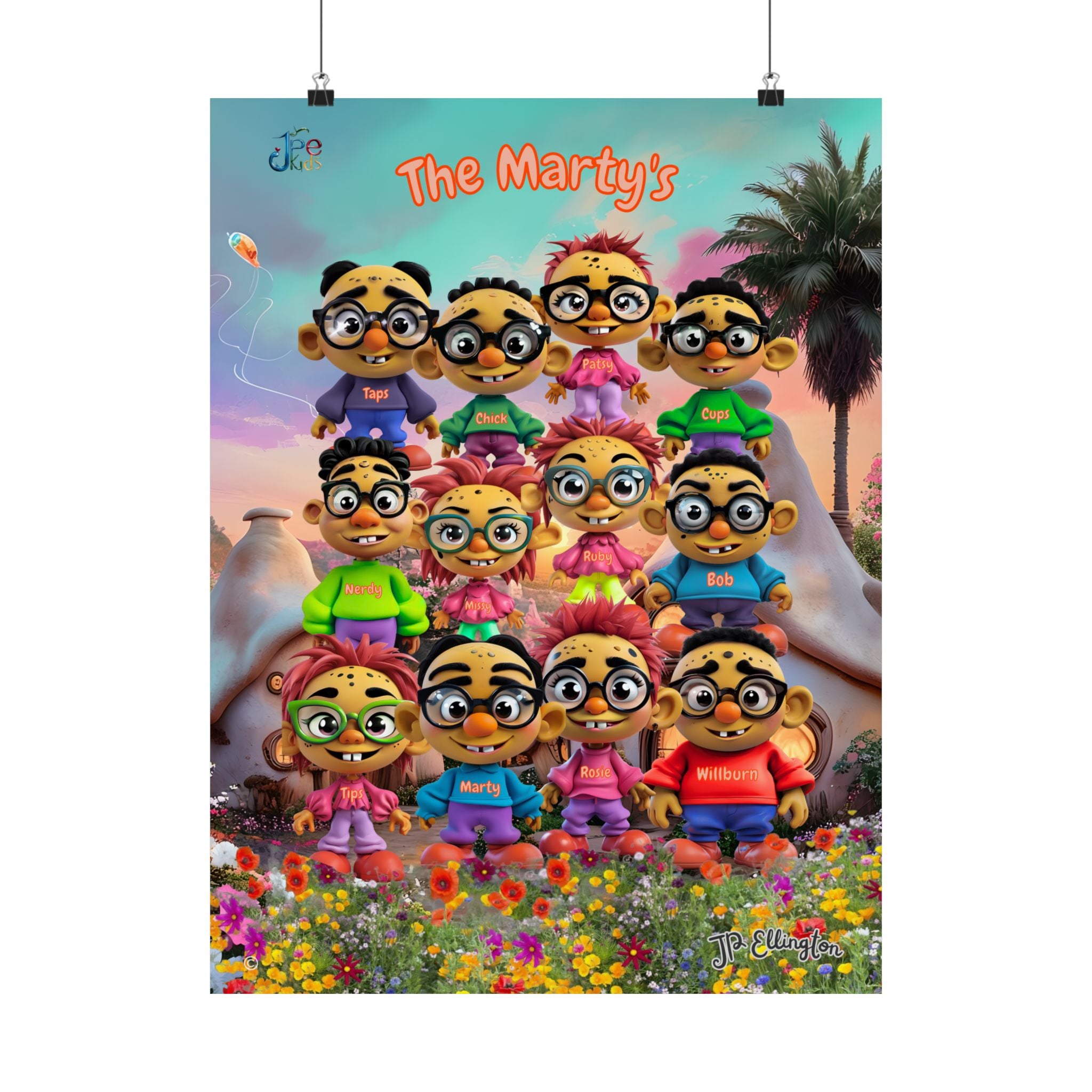 The Martys Cartoon Family Portrait Matte Vertical Poster | Custom Family Name