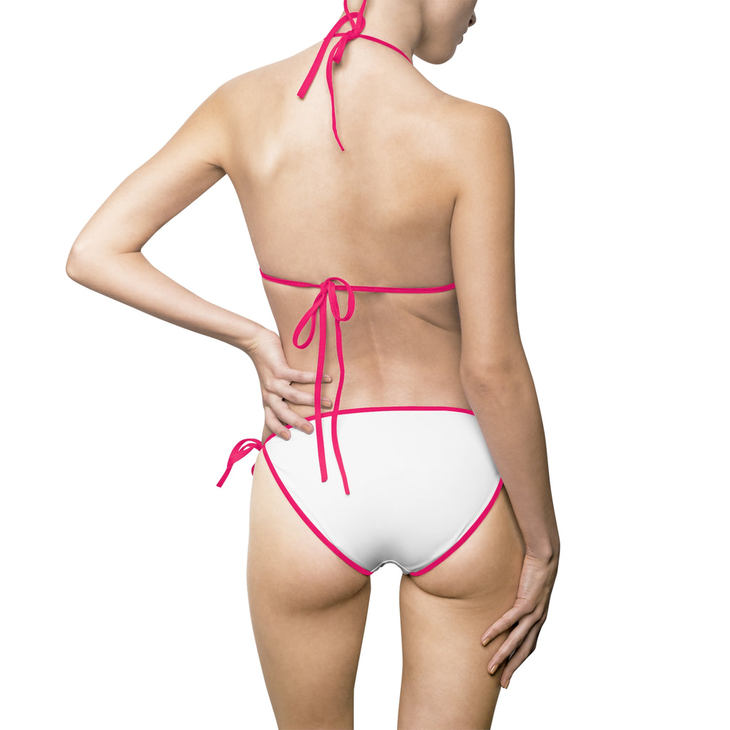 Red Trim White Triangle Bikini Swimsuit | Tie Side Top Bottom