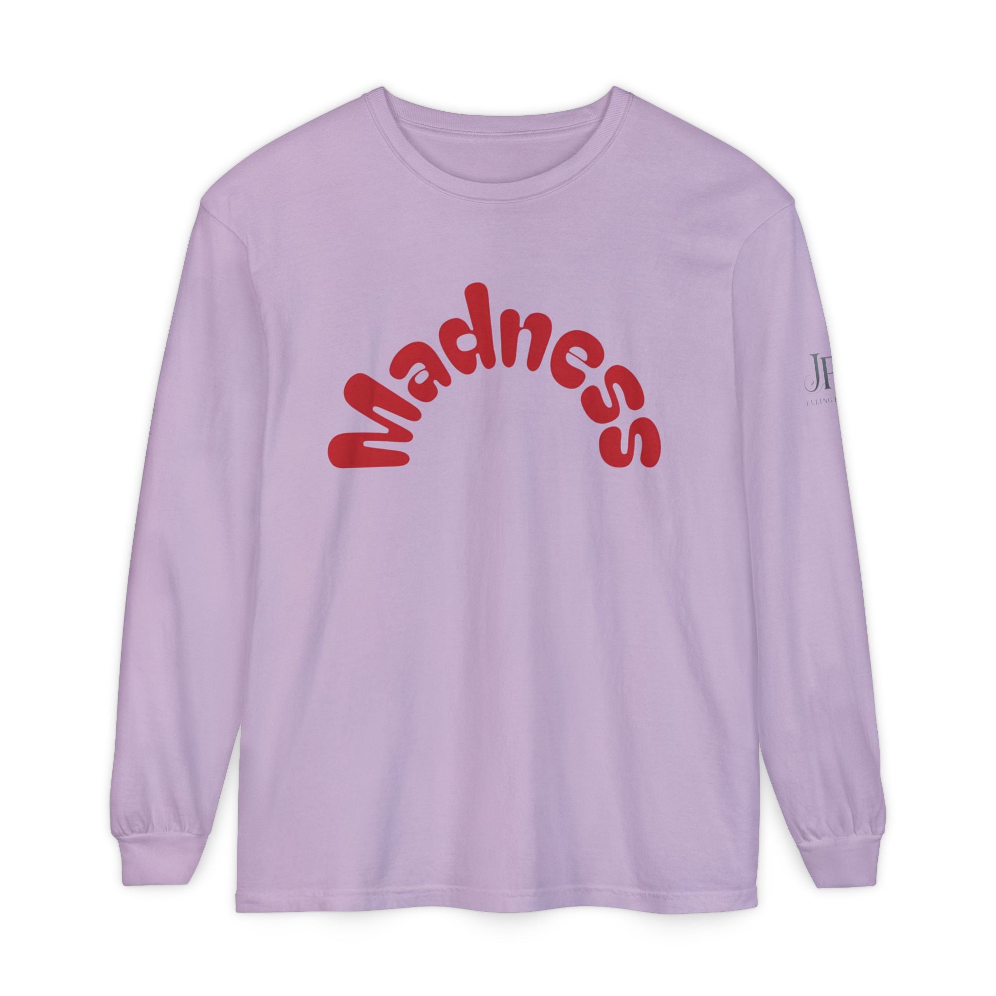 Madness Arch Logo Langarmshirt | Weißes Shirt mit rotem Retro-Text