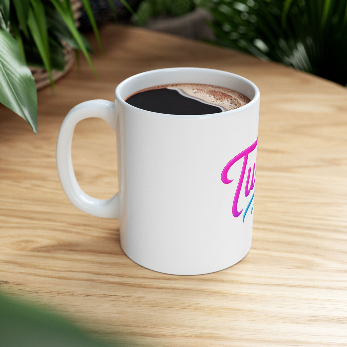 Twins Miami Ceramic Mug — Retro Pink & Blue Script Coffee Cup (11oz, 15oz)