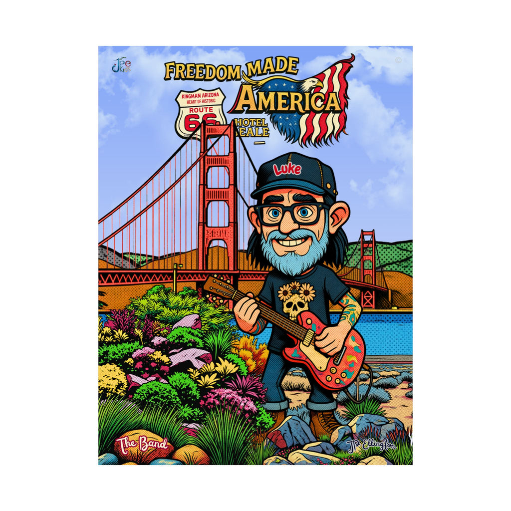 Freedom Made America poster Matte Vertical Poster | Golden Gate, Guitar Player, Route 66