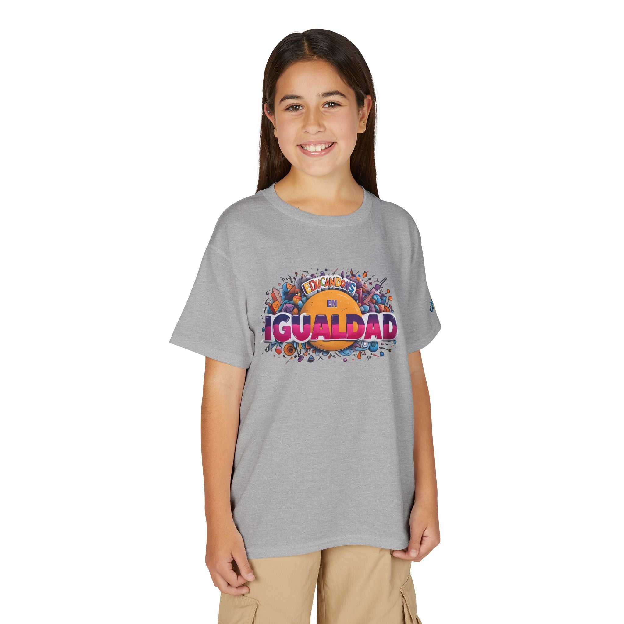 Igualdad Graphic Youth T-Shirt | Equality Spanish Text, Colorful Crowd Design, JPE Kids Edition