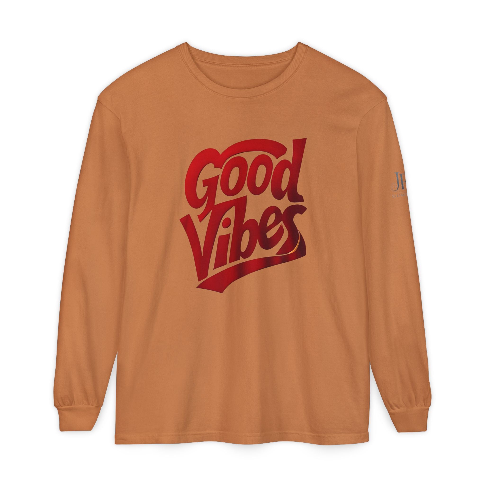 Langarmshirt mit Grafikaufdruck „Good Vibes Script“ | Weiß, rote Schrift