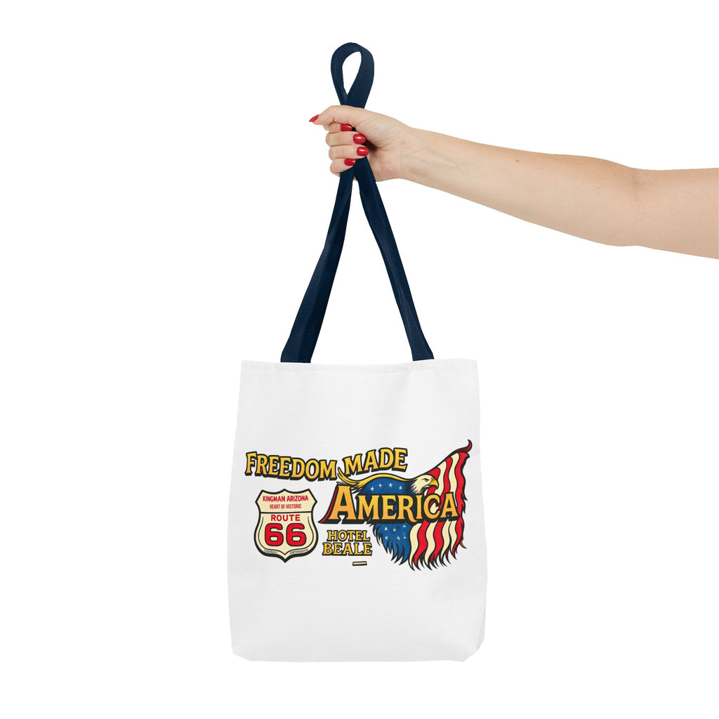 Freedom Made America Tote Bag | Route 66 Flag Graphic