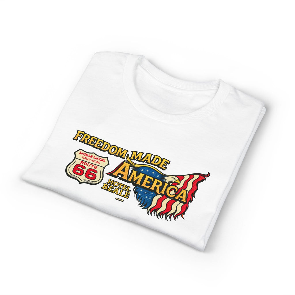 Freedom Made America Route 66 Map T-Shirt | American Flag Roadside Graphic