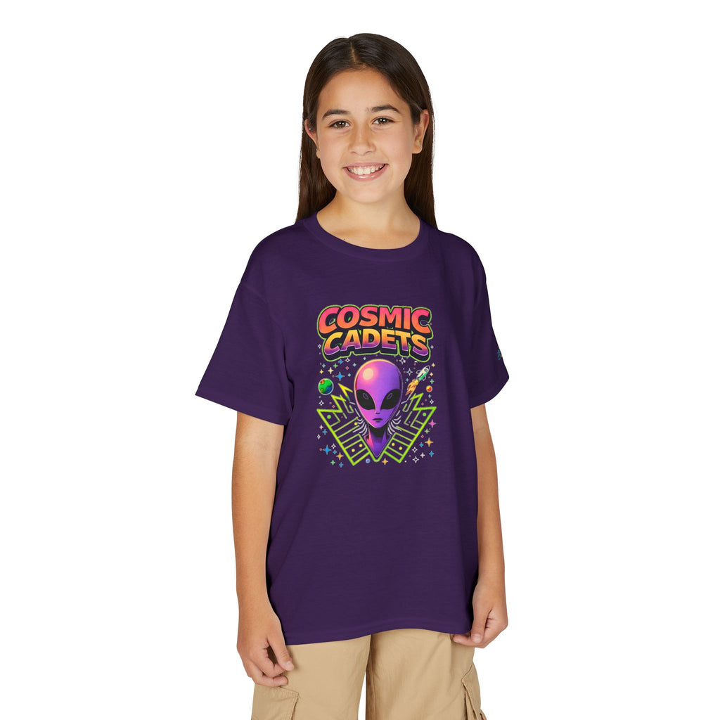 Cosmic Cadets alien head Youth T-Shirt | retro space, neon sci-fi, JPE Kids