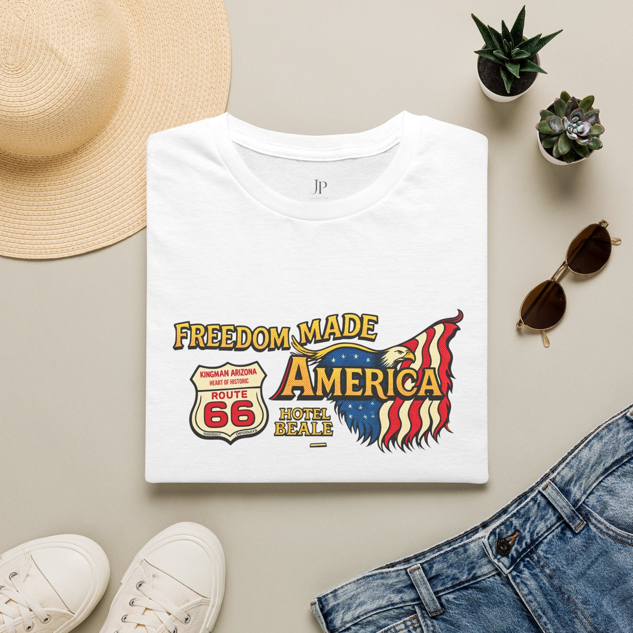 Freedom Made America T-Shirt | Route 66 Flaggen-Grafik