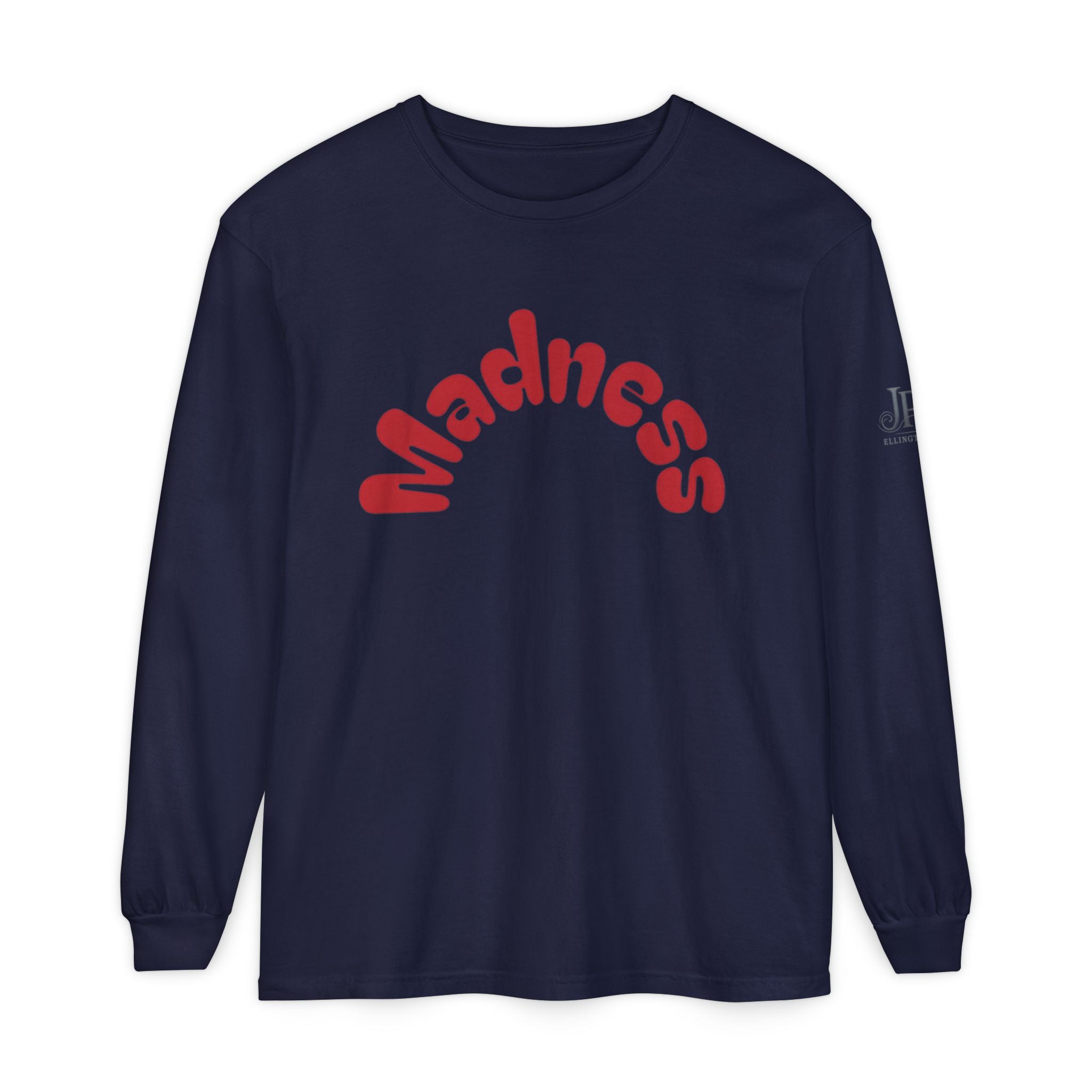 Madness Arch Logo Langarmshirt | Weißes Shirt mit rotem Retro-Text