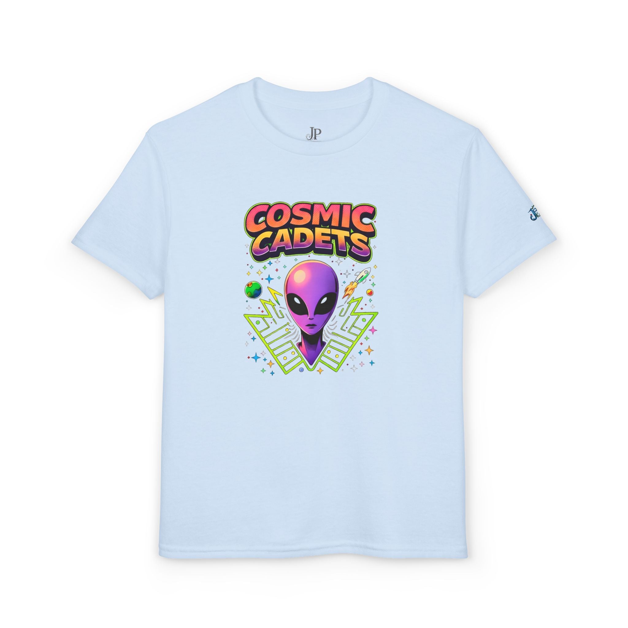 Cosmic Cadets Alien-Kopf Jugend T-Shirt | Retro-Weltraum, Neon Sci-Fi, Jungen-T-Shirt
